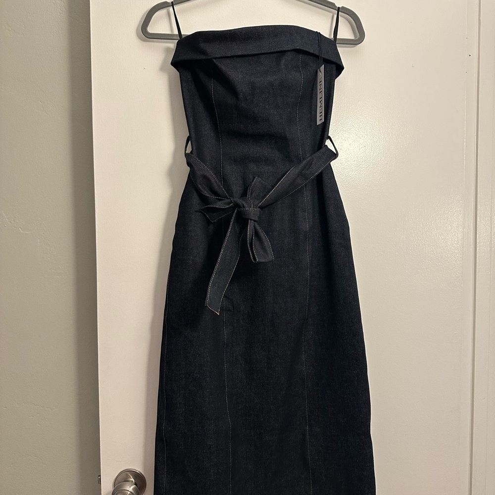 Hemline Strapless Denim Dress